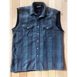 Five‎ Brother L Large Flannel Shirt Vest- Plaid Insulated Green Black Vtg Grunge